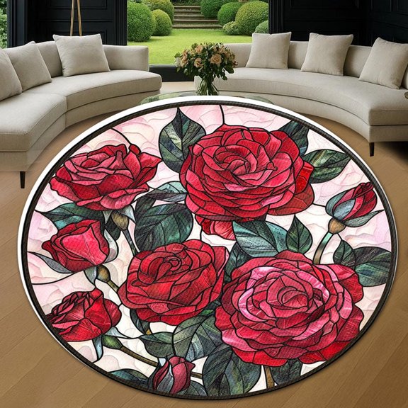 Round Area Rug, Rose5 Animal Lover Gift Non-Slip Floor Mat, Soft Washable Carpet for Living Room Bedroom Decor 24 Inch