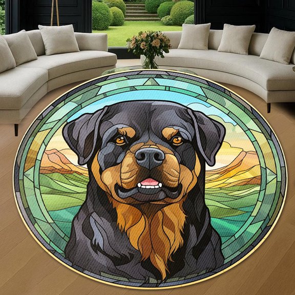 Round Area Rug, Rottweiler Non-Slip Floor Mat, Soft Washable Carpet for Living Room Bedroom Decor 24 Inch