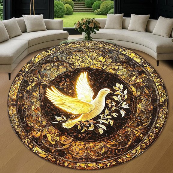Round Area Rug, Sacred Dove and Olive Branch 3 Non-Slip Floor Mat, Soft Washable Carpet for Living Room Bedroom Decor 24 Inch