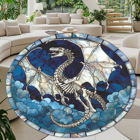 Round Area Rug, Skull Dragon Non-Slip Floor Mat, Soft Washable Carpet for Living Room Bedroom Decor 24 Inch