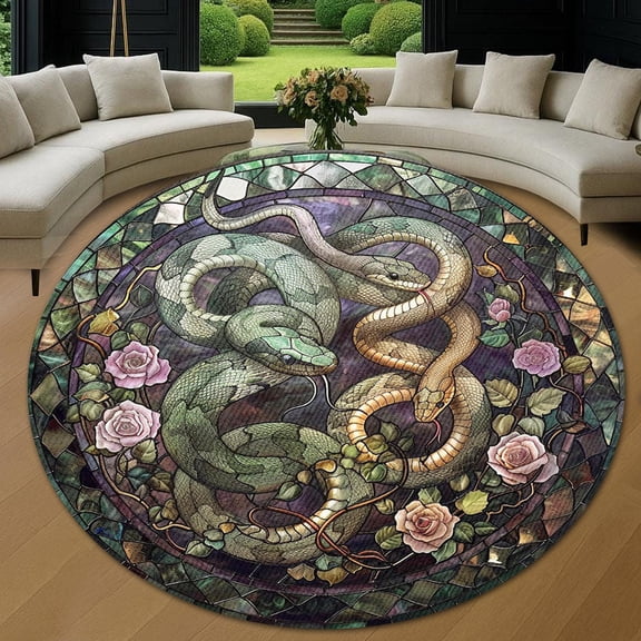 Round Area Rug, Snakes Art Design Non-Slip Floor Mat, Soft Washable Carpet for Living Room Bedroom Decor 24 Inch