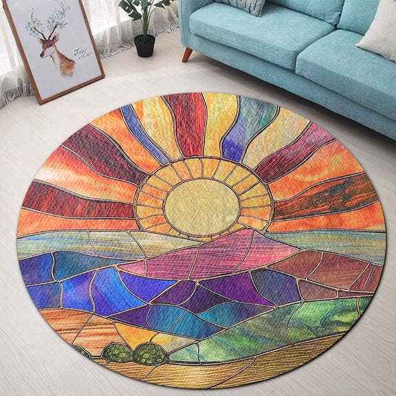 Round Area Rug, Sun Non-Slip Floor Mat, Soft Washable Carpet for Living Room Bedroom Decor 24 Inch