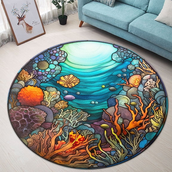 Round Area Rug, Tidepool Non-Slip Floor Mat, Soft Washable Carpet for Living Room Bedroom Decor 24 Inch