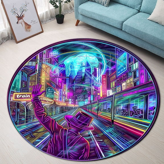 Round Area Rug, Train Non-Slip Floor Mat, Soft Washable Carpet for Living Room Bedroom Decor 24 Inch