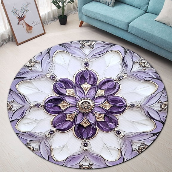 Round Area Rug, Veteran Amethyst 4 Non-Slip Floor Mat, Soft Washable Carpet for Living Room Bedroom Decor 24 Inch