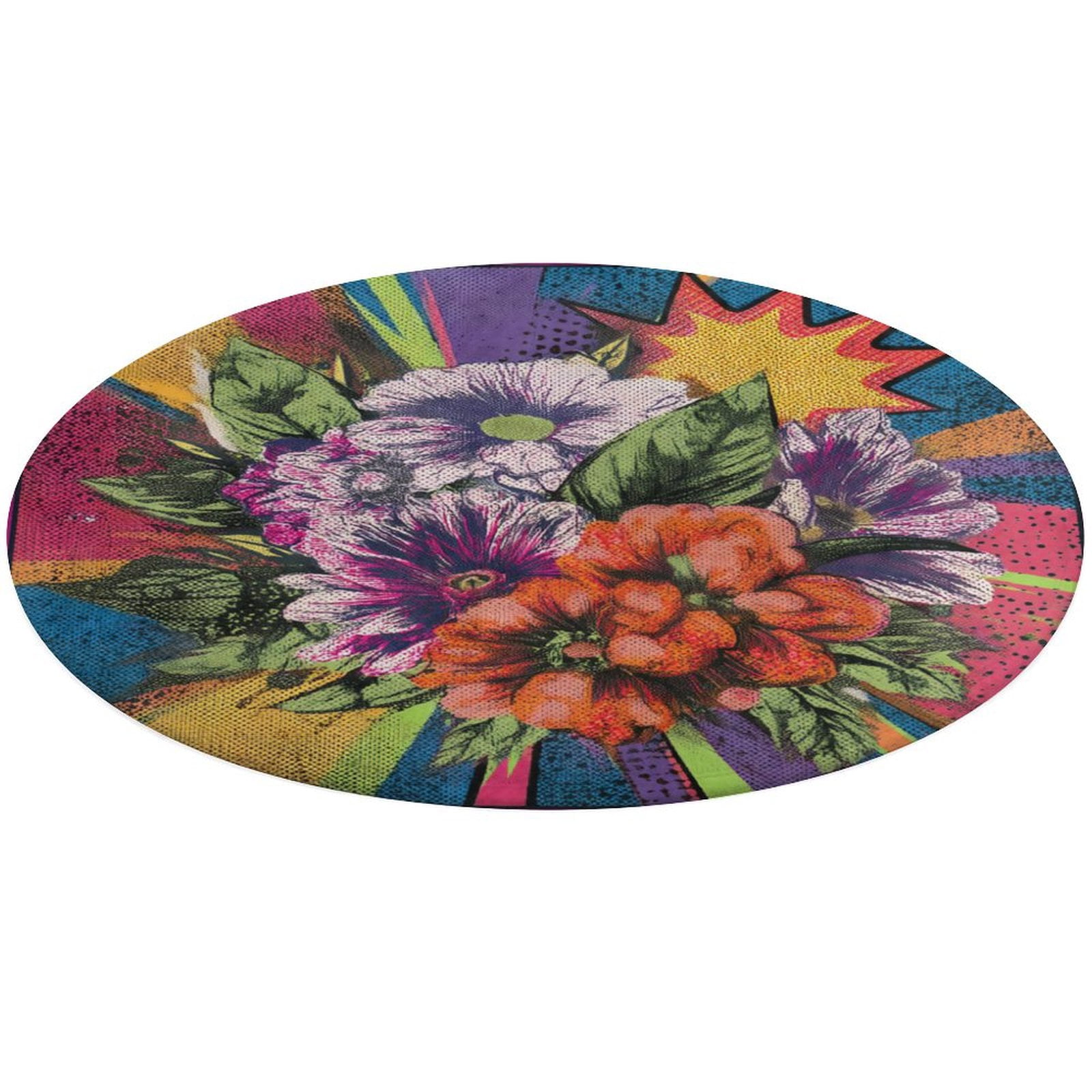 Round Area Rug Vibrant Floral Bouquet Pop Art Burst Indoor Floor Area ...