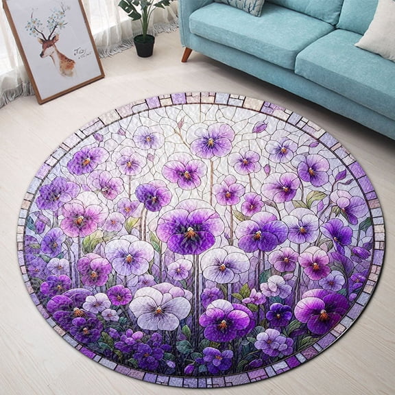 Round Area Rug, Violet Non-Slip Floor Mat, Soft Washable Carpet for Living Room Bedroom Decor 24 Inch