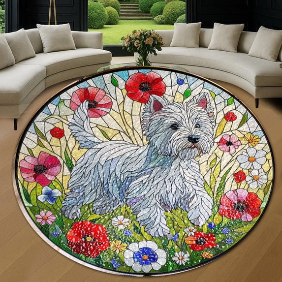 Round Area Rug, West Highland White Terrier Non-Slip Floor Mat, Soft Washable Carpet for Living Room Bedroom Decor 24 Inch