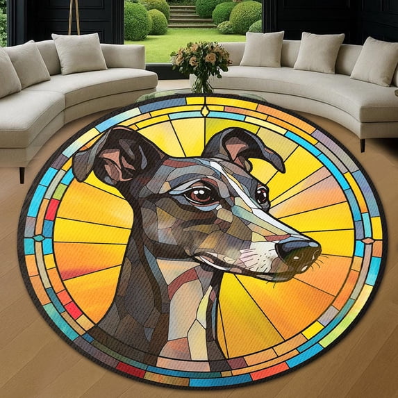 Round Area Rug, Whippet Non-Slip Floor Mat, Soft Washable Carpet for Living Room Bedroom Decor 31 Inch