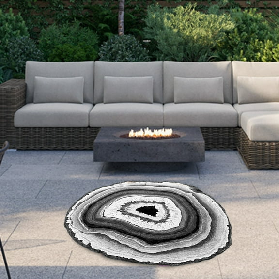 Round Area Rug for Bedroom Living Room, Non Slip Washable Carpet Mat, Modern Tree Ring Design for Home Office Study, 31.5" Blue