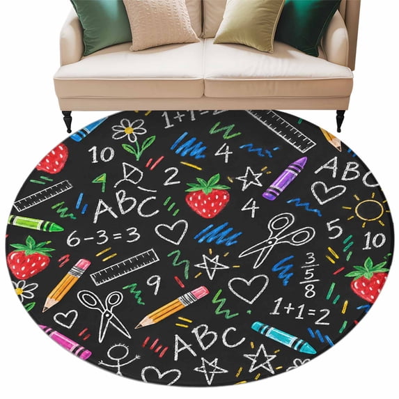 Round Area Rug for Living Room Bedroom, Back to School Round Rugs Non ...