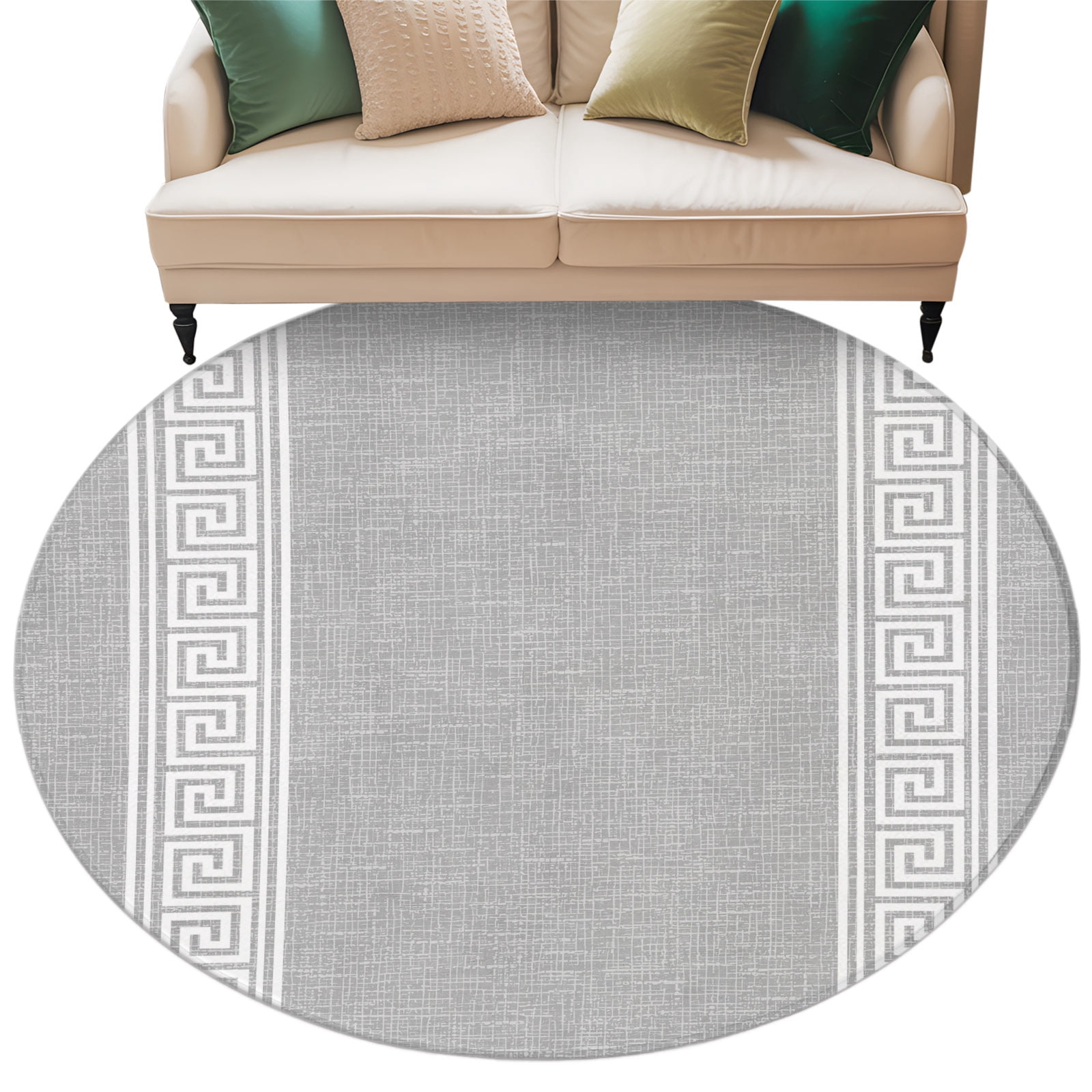 Round Area Rug for Living Room Bedroom, Greek Key on Gray Round Rugs ...