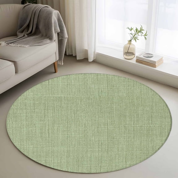 Round Area Rug for Living Room Bedroom, Sage Green Retro Linen Round Rugs Non-slip Washable Floor Carpet, Modern Minimalist Style Soft Circle Rug 3ft