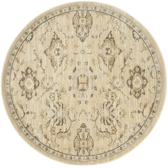 Traditional Rug - Florenteen Polypropelene Pile -Ivory/Grey-Color:Ivory/Grey,Design:Traditional,Shape:Round,Size:5' X 5'