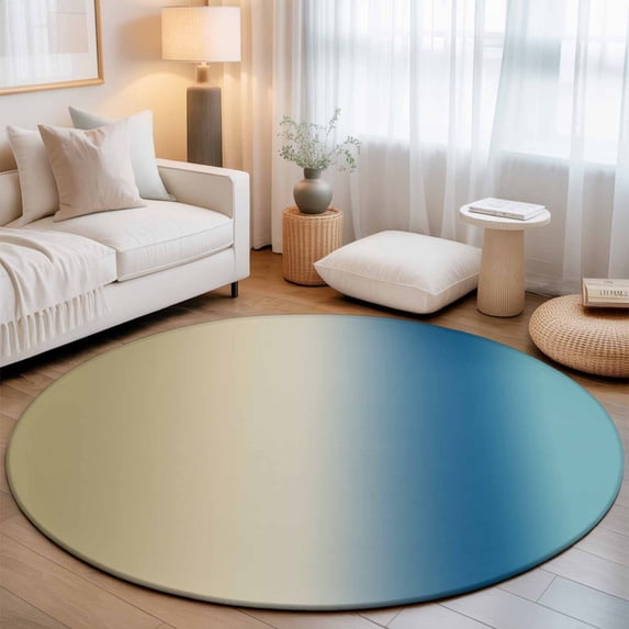Round Area Rugs 3.3Ft, Blue Beige Ombre Non-Slip Washable Circle Rugs Carpet, Contemporary Art Abstract Aesthetics Indoor Outdoor Rug Floor Mats Throw Runner for Bedroom Living Room Bathroom