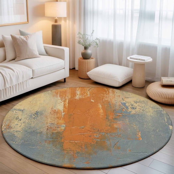 Round Area Rugs 3.3Ft, Burnt Orange Cement Gray Non-Slip Washable Circle Rugs Carpet, Modern Abstract Art Orange Indoor Outdoor Rug Floor Mats Throw Runner for Bedroom Living Room Bathroom