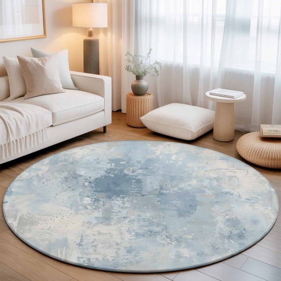 Round Area Rugs 3.3Ft, Light Blue Grey Non-Slip Washable Circle Rugs Carpet, Minimalism Gradient Mottled Patterned Indoor Outdoor Rug Floor Mats Throw Runner for Bedroom Living Room Bathroom