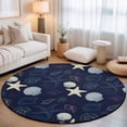 thumbnail image 1 of Round Area Rugs 3.3Ft, Nautical Coastal Non-Slip Washable Circle Rugs Carpet, Ocean Beach Starfish Shell Conch Navy Blue Indoor Outdoor Rug Floor Mats Throw Runner for Bedroom Living Room Bathroom, 1 of 8