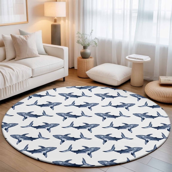 Round Area Rugs 3.3Ft, Ocean Animals Non-Slip Washable Circle Rugs Carpet, Summer Coastal Marine Whale Blue Indoor Outdoor Rug Floor Mats Throw Runner for Bedroom Living Room Bathroom
