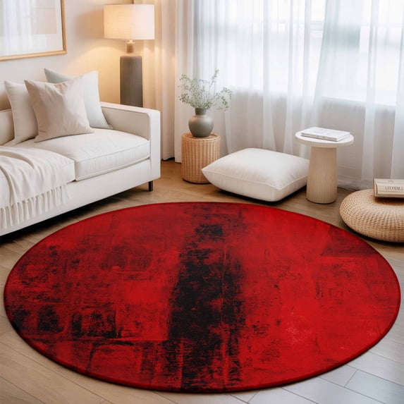 Round Area Rugs 3.3Ft, Red Non-Slip Washable Circle Rugs Carpet, Retro Oil Painting Modern Abstract Art Aesthetics Indoor Outdoor Rug Floor Mats Throw Runner for Bedroom Living Room Bathroom