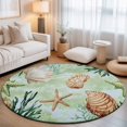 thumbnail image 1 of Round Area Rugs 3.3Ft, Sage Green Coastal Non-Slip Washable Circle Rugs Carpet, Summer Ocean Starfish Shell Indoor Outdoor Rug Floor Mats Throw Runner for Bedroom Living Room Bathroom, 1 of 8