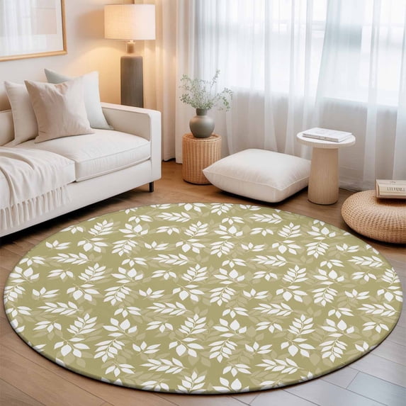 Round Area Rugs 3.3Ft, Yellow Leaves Non-Slip Washable Circle Rugs Carpet, Farmhouse Pastoral Aesthetic Plants Indoor Outdoor Rug Floor Mats Throw Runner for Bedroom Living Room Bathroom