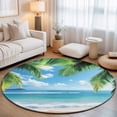 thumbnail image 1 of Round Area Rugs 4Ft, Beach Ocean Waves Non-Slip Washable Circle Rugs Carpet, Summer Tropical Palm Tree Leaves Indoor Outdoor Rug Floor Mats Throw Runner for Bedroom Living Room Bathroom, 1 of 8