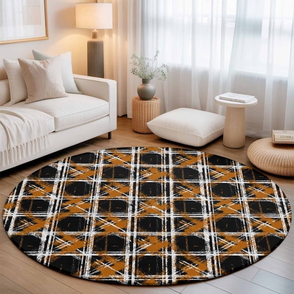 Round Area Rugs 4Ft, Burnt Orange Geometric Non-Slip Washable Circle Rugs Carpet, Black White Boho Indoor Outdoor Rug Floor Mats Throw Runner for Bedroom Living Room Bathroom