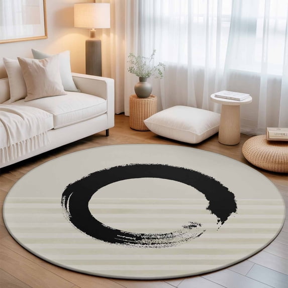 Round Area Rugs 4Ft, Grey Striped Non-Slip Washable Circle Rugs Carpet, Black Geometric Vintage Stripes Ombre Indoor Outdoor Rug Floor Mats Throw Runner for Bedroom Living Room Bathroom