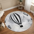 thumbnail image 1 of Round Area Rugs 4Ft, Hot Air Balloon Non-Slip Washable Circle Rugs Carpet, Retro Black White Stripes Balloons Simple Art Indoor Outdoor Rug Floor Mats Throw Runner for Bedroom Living Room Bathroom, 1 of 8