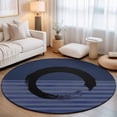 thumbnail image 1 of Round Area Rugs 4Ft, Navy Blue Striped Non-Slip Washable Circle Rugs Carpet, Black Geometric Vintage Stripes Ombre Indoor Outdoor Rug Floor Mats Throw Runner for Bedroom Living Room Bathroom, 1 of 8