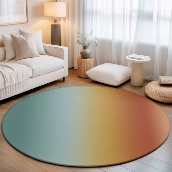 Round Area Rugs 4Ft, Orange Yellow Green Ombre Non-Slip Washable Circle Rugs Carpet, Modern Art Aesthetics Abstract Indoor Outdoor Rug Floor Mats Throw Runner for Bedroom Living Room Bathroom