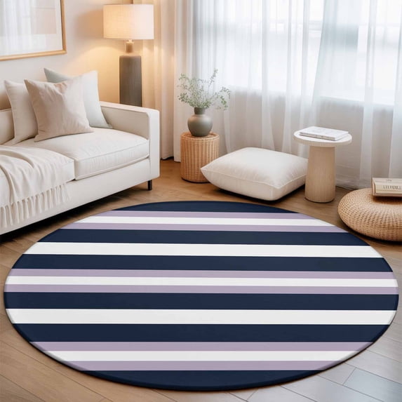 Round Area Rugs 4Ft, Purple Navy Blue Striped Non-Slip Washable Circle Rugs Carpet, Abstract Gradient Lines Art Indoor Outdoor Rug Floor Mats Throw Runner for Bedroom Living Room Bathroom