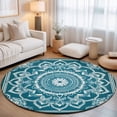 thumbnail image 1 of Round Area Rugs 4Ft, Teal Boho Non-Slip Washable Circle Rugs Carpet, Ethnic Chic Rustic Abstract Floral Aesthetic Indoor Outdoor Rug Floor Mats Throw Runner for Bedroom Living Room Bathroom, 1 of 8