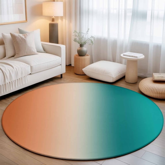 Round Area Rugs 4Ft, Teal Orange Ombre Non-Slip Washable Circle Rugs Carpet, Contemporary Art Abstract Aesthetics Indoor Outdoor Rug Floor Mats Throw Runner for Bedroom Living Room Bathroom