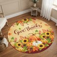 thumbnail image 1 of Round Area Rugs 4Ft, Thanksgiving Non-Slip Washable Circle Rugs Carpet, Orange Fall Pumpkin Maple Cones Sunflowers Indoor Outdoor Rug Floor Mats Throw Runner for Bedroom Living Room Bathroom, 1 of 7
