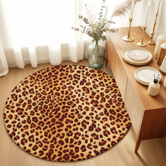 Round Area Rugs 4ft Leopard Print Animal Skin Texture Soft Indoor Throw Rugs Carpets for Living Dining Bedroom Non-Slip Playroom Crawl Rug Floor Mats Wild Style