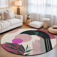 thumbnail image 1 of Round Area Rugs 5Ft, Boho Middle Century Non-Slip Washable Circle Rugs Carpet, Abstract Pink Geometric Leaves Indoor Outdoor Rug Floor Mats Throw Runner for Bedroom Living Room Bathroom, 1 of 8