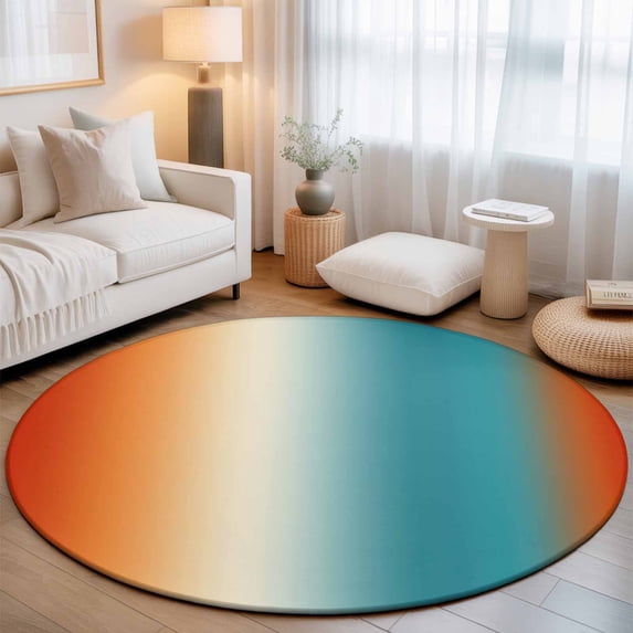 Round Area Rugs 5Ft, Burnt Orange Blue Ombre Non-Slip Washable Circle Rugs Carpet, Modern Art Aesthetics Abstract Indoor Outdoor Rug Floor Mats Throw Runner for Bedroom Living Room Bathroom
