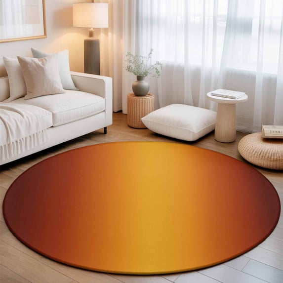 Round Area Rugs 5Ft, Burnt Orange Yellow Ombre Non-Slip Washable Circle Rugs Carpet, Modern Art Abstract Aesthetics Indoor Outdoor Rug Floor Mats Throw Runner for Bedroom Living Room Bathroom