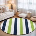 thumbnail image 1 of Round Area Rugs 5Ft, Green Navy Blue Striped Non-Slip Washable Circle Rugs Carpet, Farmhouse Stripe Art Indoor Outdoor Rug Floor Mats Throw Runner for Bedroom Living Room Bathroom, 1 of 8