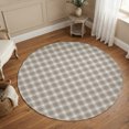 thumbnail image 1 of Round Area Rugs 5Ft, Khaki Gingham Non-Slip Washable Circle Rugs Carpet, Farmhouse Buffalo Plaid Checkered Indoor Outdoor Rug Floor Mats Throw Runner for Bedroom Living Room Bathroom, 1 of 8