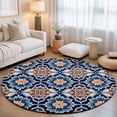 thumbnail image 1 of Round Area Rugs 5Ft, Orange Blue Non-Slip Washable Circle Rugs Carpet, Morocco Boho Abstract Floral Ethnic Tribal Indoor Outdoor Rug Floor Mats Throw Runner for Bedroom Living Room Bathroom, 1 of 8