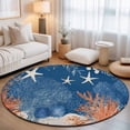 thumbnail image 1 of Round Area Rugs 5Ft, Orange Navy Blue Coral Non-Slip Washable Circle Rugs Carpet, Summer Beach Coastal Ocean Starfish Indoor Outdoor Rug Floor Mats Throw Runner for Bedroom Living Room Bathroom, 1 of 8
