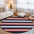 thumbnail image 1 of Round Area Rugs 5Ft, Red Navy Blue Striped Non-Slip Washable Circle Rugs Carpet, Contemporary Minimalist Aesthetic Indoor Outdoor Rug Floor Mats Throw Runner for Bedroom Living Room Bathroom, 1 of 8