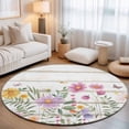 thumbnail image 1 of Round Area Rugs 5Ft, Spring Flowers Non-Slip Washable Circle Rugs Carpet, Botanical Floral Butterfly Wooden Grain Indoor Outdoor Rug Floor Mats Throw Runner for Bedroom Living Room Bathroom, 1 of 8