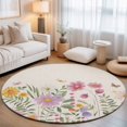 thumbnail image 1 of Round Area Rugs 5Ft, Spring Flowers Non-Slip Washable Circle Rugs Carpet, Farmhouse Retro Botanical Floral Butterfly Indoor Outdoor Rug Floor Mats Throw Runner for Bedroom Living Room Bathroom, 1 of 8