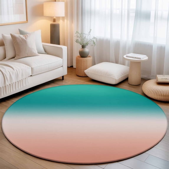 Round Area Rugs 5Ft, Teal Pink Ombre Non-Slip Washable Circle Rugs Carpet, Modern Gradient Abstract Art Indoor Outdoor Rug Floor Mats Throw Runner for Bedroom Living Room Bathroom