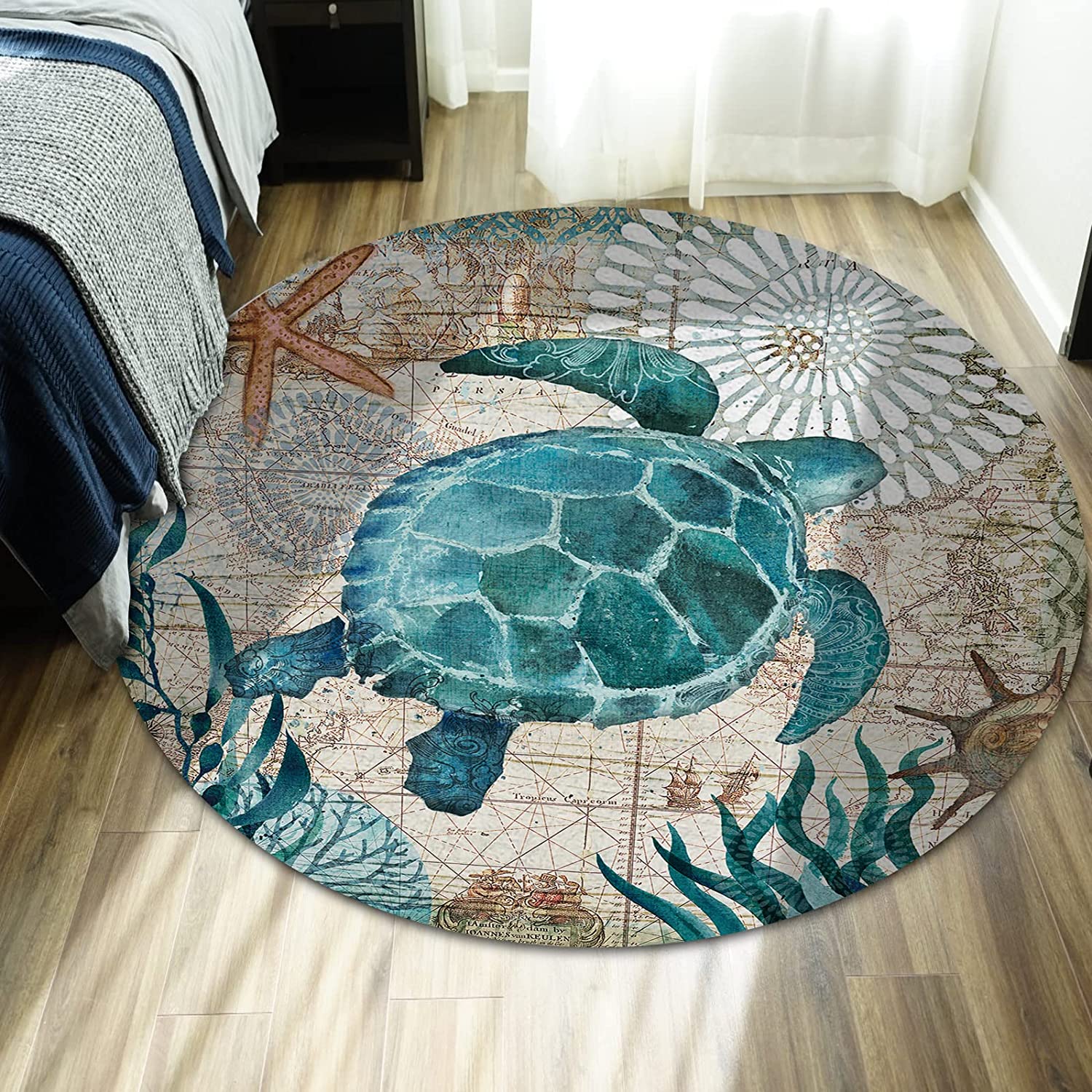 Round Area Rugs 6 ft Diameter Indoor Aloha Mats Sea Turtle Ocean Animal