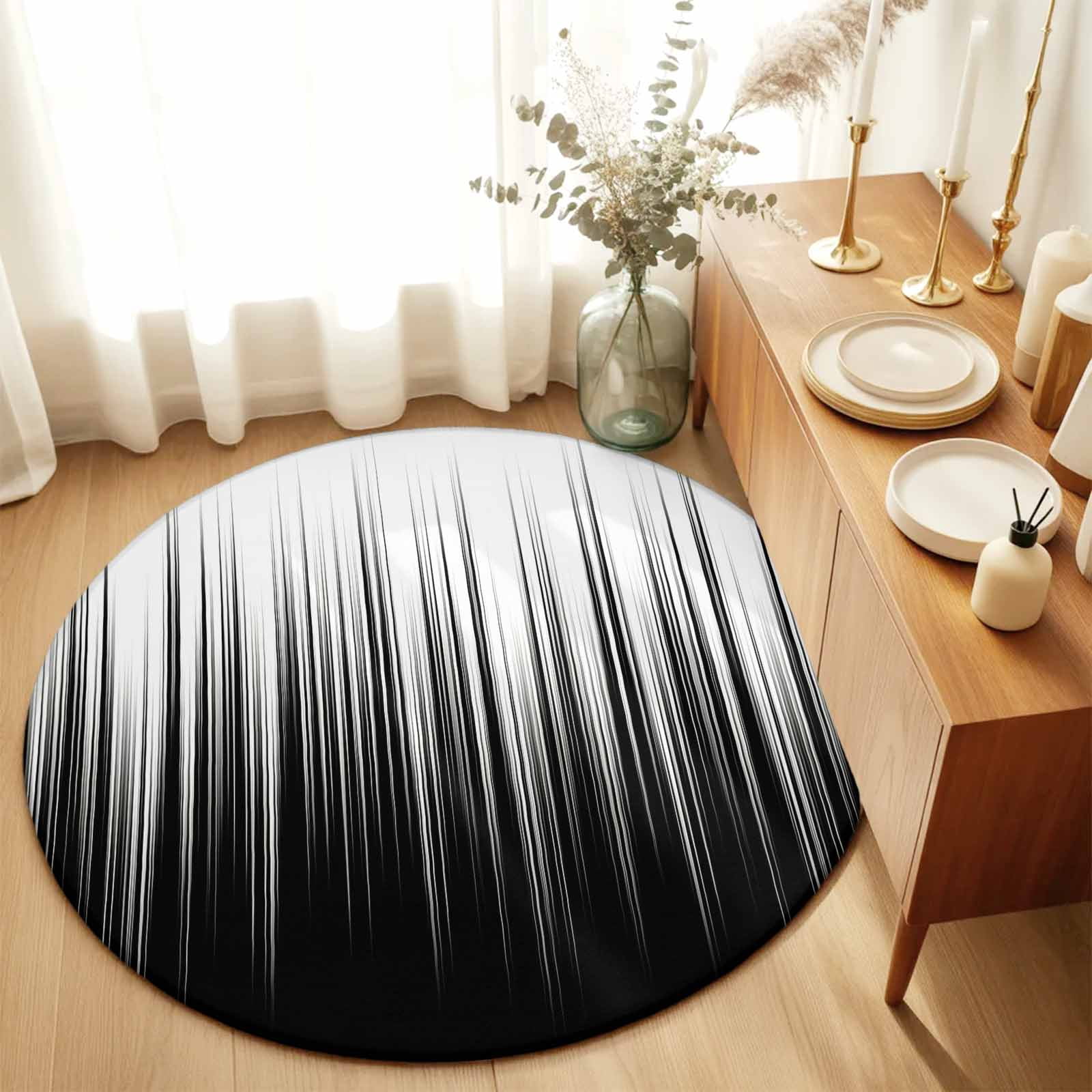 Round Area Rugs 6Ft, Black White Non-Slip Washable Circle Rugs Carpet, Modern Geometric Abstract Gradient Striped Indoor Outdoor Rug Floor Mats Throw Runner for Bedroom Living Room Bathroom